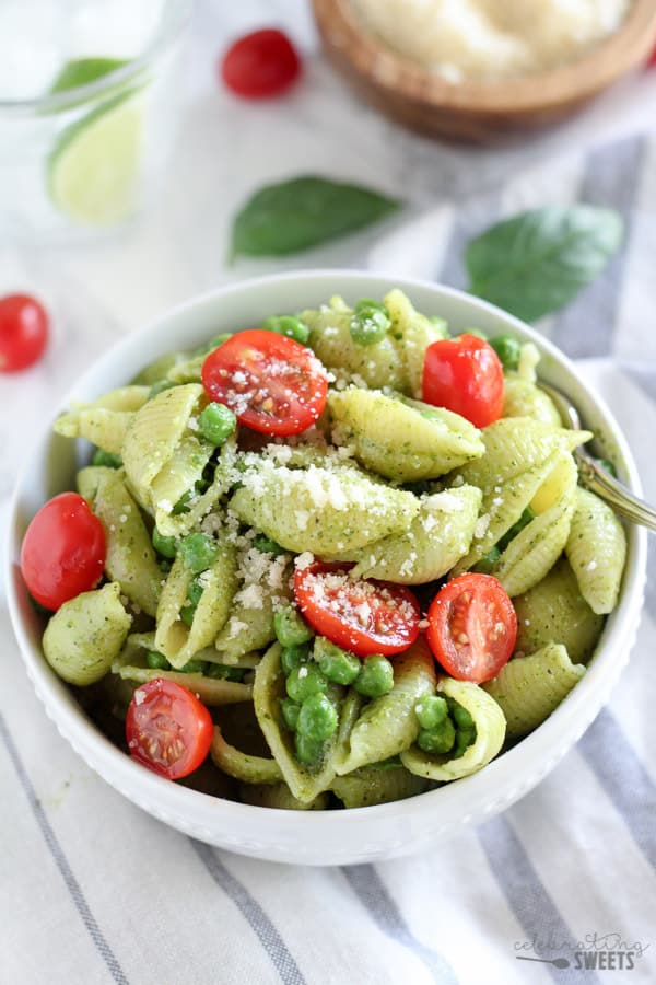 Pasta with Pesto and Peas  Medium shell pasta recipes vegetarian