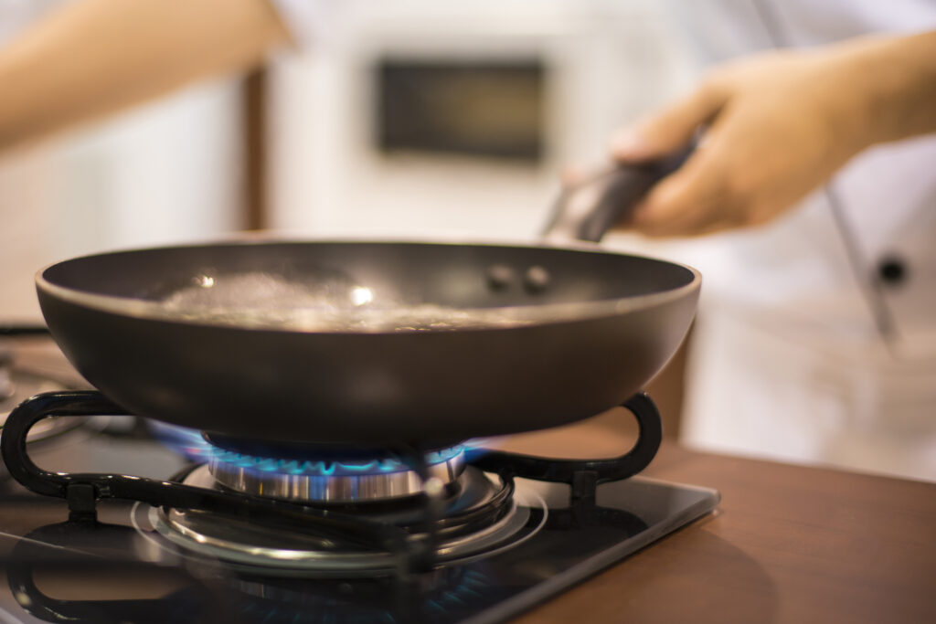 Heat the pan to start Making the Sauce Carbonara Pasta Vegetarian