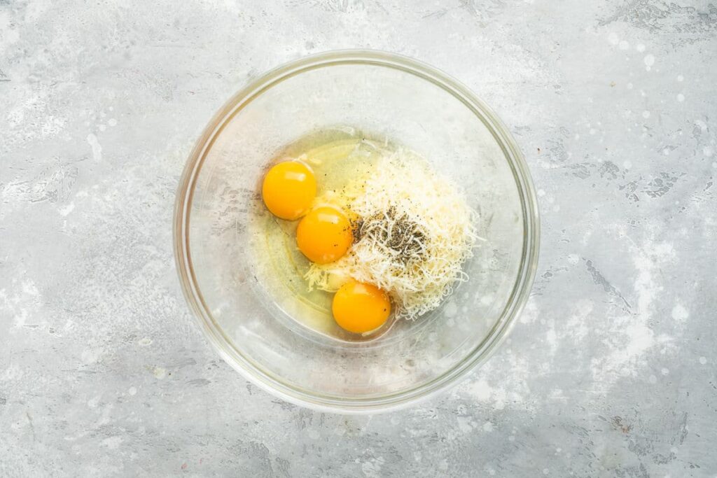 Making the Sauce Carbonara Pasta Vegetarian