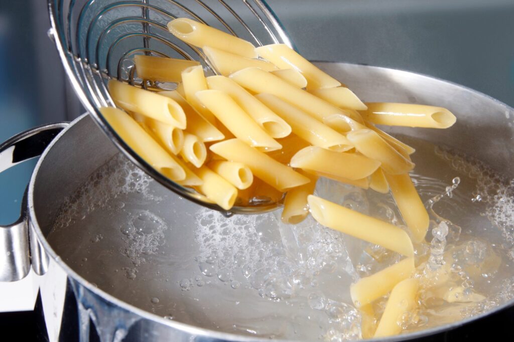 Cooking the Pasta for vegetarian cold pasta salad recipe