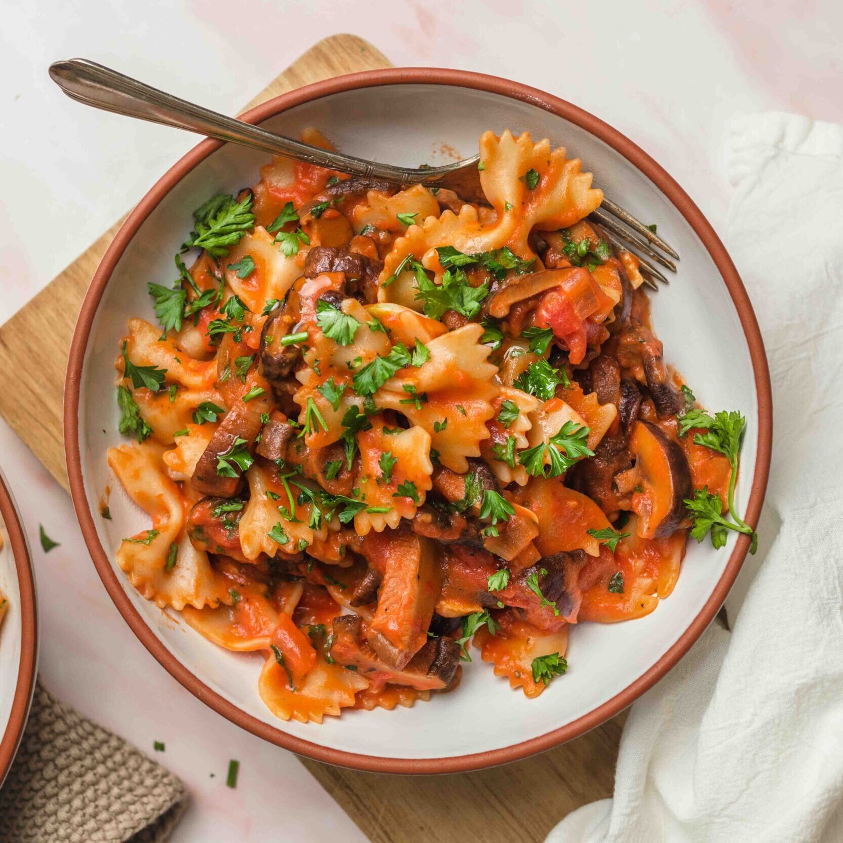 Vegetarian pasta entree: Farfalle  pasta