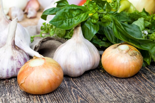 onion, garlic, basil