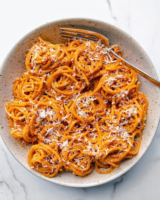 Fancy vegetarian pasta recipes Roasted Red Pepper Goat Cheese Pasta