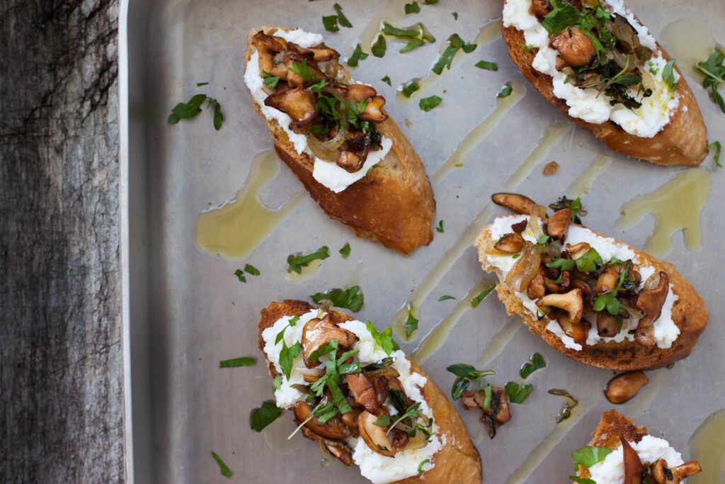 Italian vegetarian antipasto recipes Crostini with Wild Mushrooms and Ricotta
