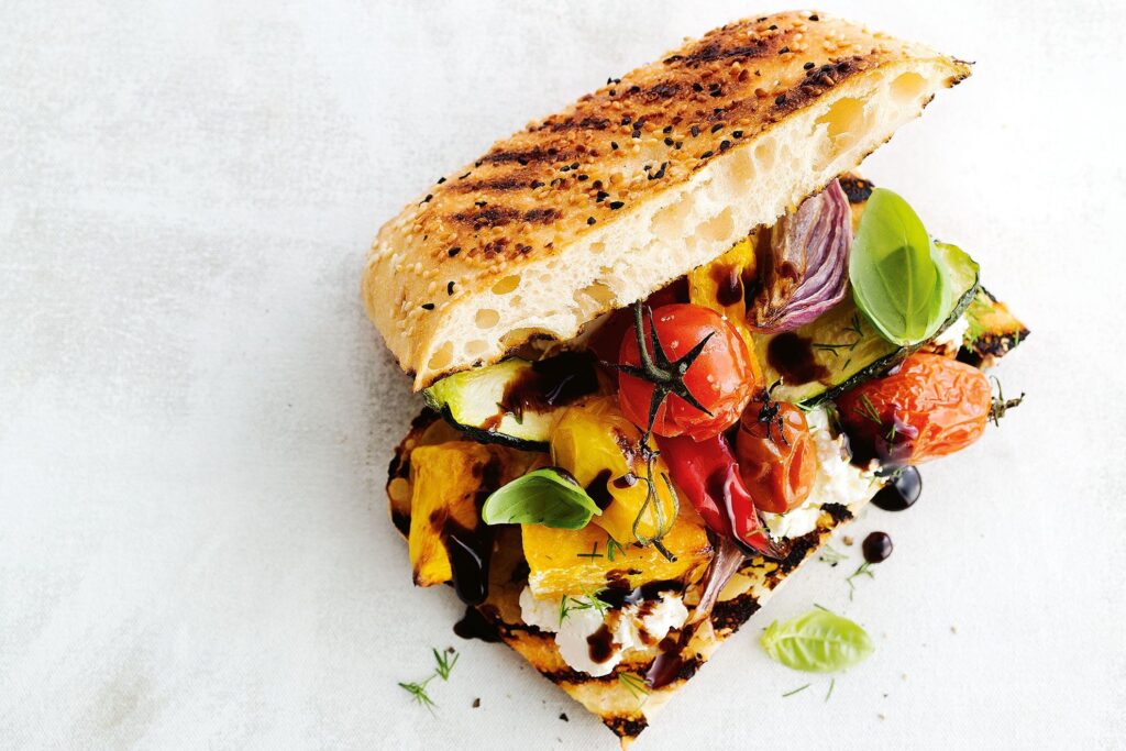 Balsamic Roasted Veggie and Feta Panini