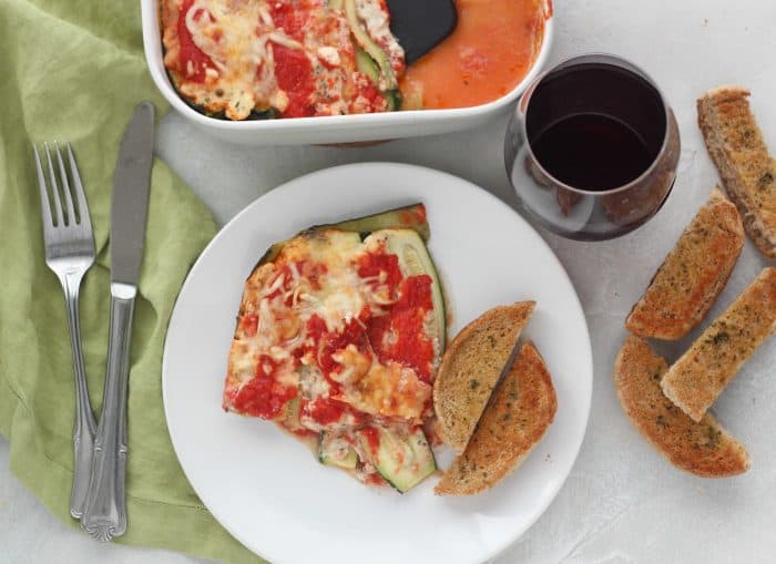 Zucchini Lasagna With Side Dish And Drink 
