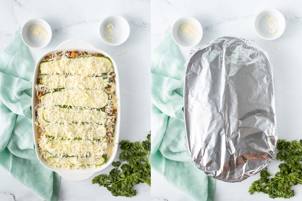 Cover Zucchini the Lasagna with Foil